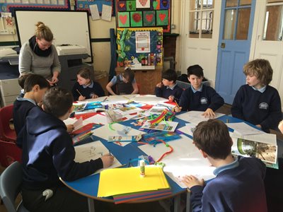 Emma Price with pupils from Llangan Primary School